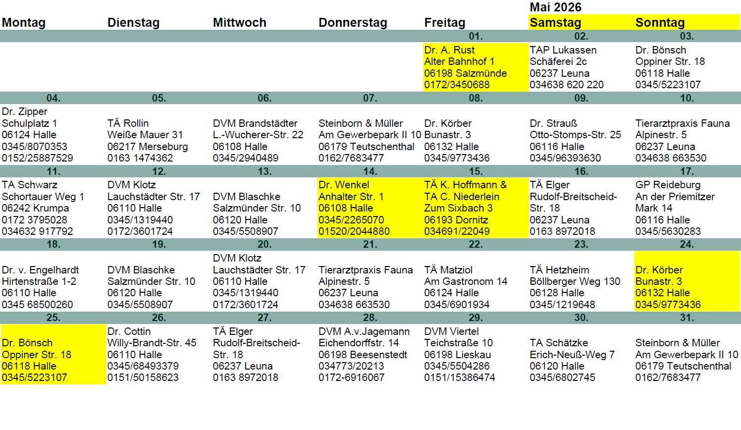 Bereitschaft Tiernotdienst Halle (Saale) und Umgebung