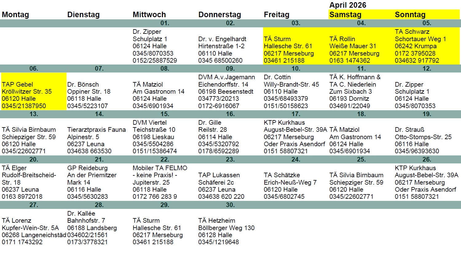 Bereitschaft Tiernotdienst Halle (Saale) und Umgebung