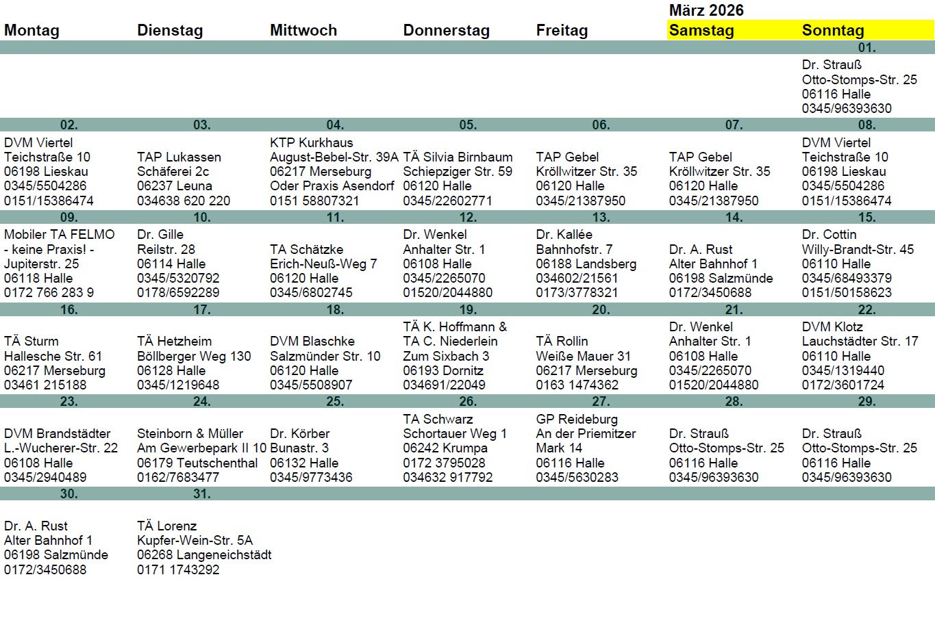 Bereitschaft Tiernotdienst Halle (Saale) und Umgebung
